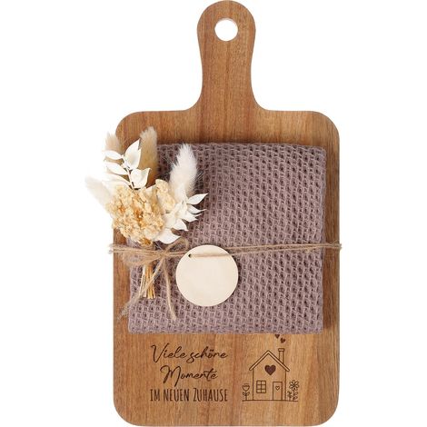Cadeau de Pendaison de Crémaillère Planche à Découper en Bois Torchon Cuisine Coton Mini Fleur Séchée Cadeau pour Nouvelle Maison Appartement Cérémonie Clôture (1/5)