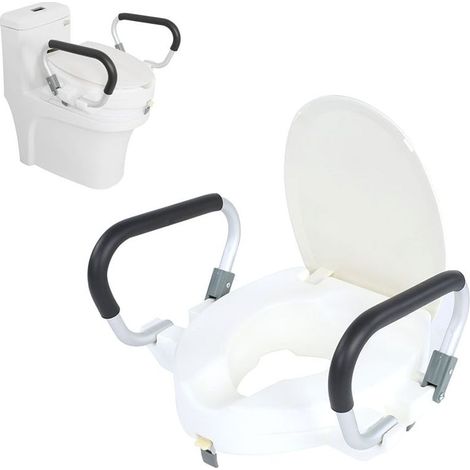 Rehausseur WC adulte, Hauteur 10 cm, Rehausseur Toilettes Personnes Âgées, Siège WC, Rehausseur WC Handicapé, Couvercle, Accoudoirs, Blanc (1/5)