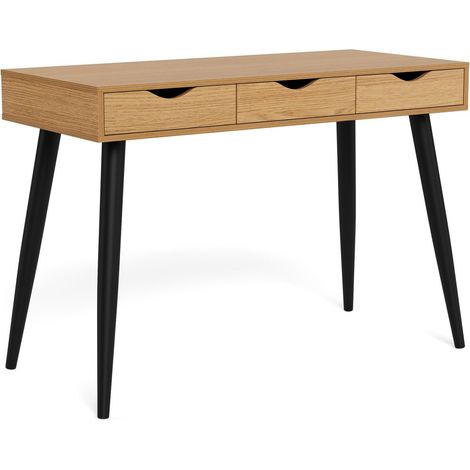 Mesa de oficina Norsica 113, Roble salvaje + Negro, Con cajones, Número de puertas: 0, Número de cajones: 3, 77x110x50cm