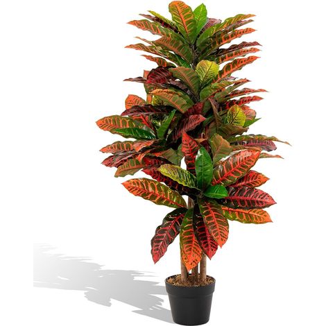 COSTWAY 100cm Planta de Crotón Artificial, Palmera de Crotón Falsa con Hojas Coloridas, Tronco de Madera Natural, Planta en Maceta con Vegetación Realista para, Oficina, Casa (1/5)