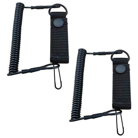 2 Pack Elastic Safety Lanyard with Carabiner Reusable Tactical Bungee Cord for Hiking Climbing Camping and Outdoor Activities Black (1/5)