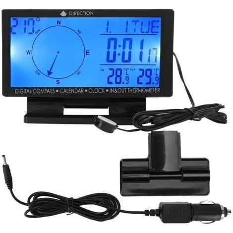 Thermomètre numérique compact pour voiture, avec fonction d'affichage de l'heure (1/5)
