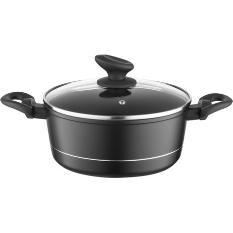 Faitout Aluminium 3 l Diamètre de 22 cm Marmite avec Couvercle en Verre Casserole avec Fond à Induction Faitout pour Induction Marmite tous Feux Revêtement Antiadhésif (1/5)
