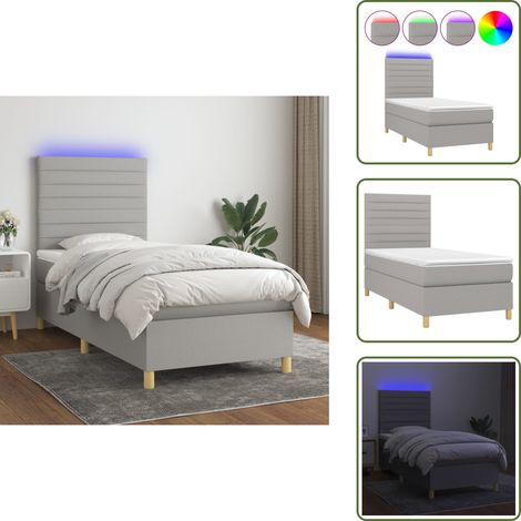 Letto con luci LED - vidaXL Letto a Molle Materasso e LED Grigio Chiaro 90x190 cm Tessuto - Materasso con molle insacchettate