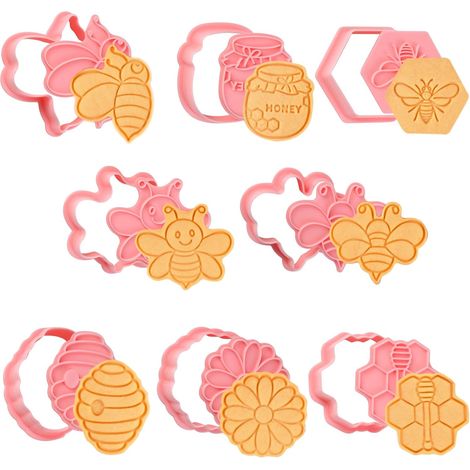 8PCS 3D Cookie Cutters, Plastic Biscuit Mold, Easter Party Cookie Mold for Kids, 3D Shaped Cookie Cutters for Desserts in the Kitchen, Little Bee