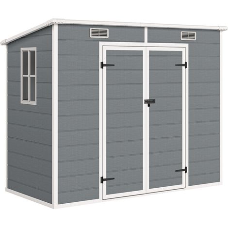 Abri de jardin en résine avec plancher, 2 portes verrouillables, fenêtre, 2,4 x 1,3 m, gris (1/5)