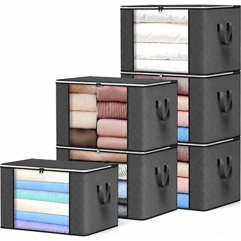 Sac de rangement pour vêtements en tissu non tissé, boîte de rangement grande capacité pour couettes, très grande et visible, épaisse, 35 L x 6, 720 g compressée (1/5)