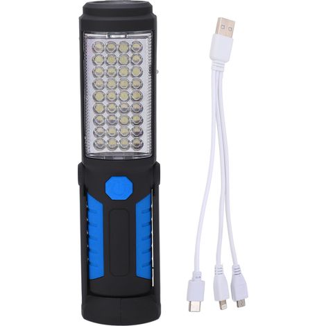 Lampe de travail LED rechargeable USB avec support magnétique, 2 modes d'éclairage, pour ateliers et garages, bleue. (1/5)