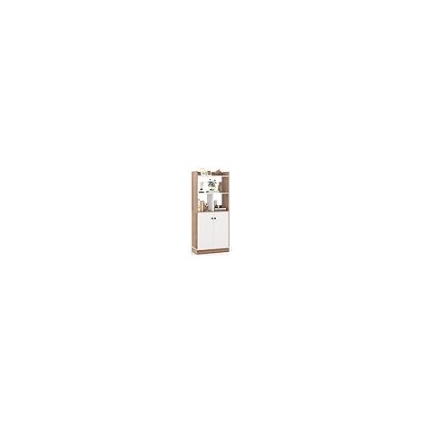 COSTWAY Libreria Scaffale con 2 Ante di Stoccaggio, Libreria Salvaspazio Moderna con 4 Ripiani in Legno Aperti, Mobile Alto Ufficio, per Soggiorno, Camera da Letto, 60 x 30 x 140 cm (1/5)