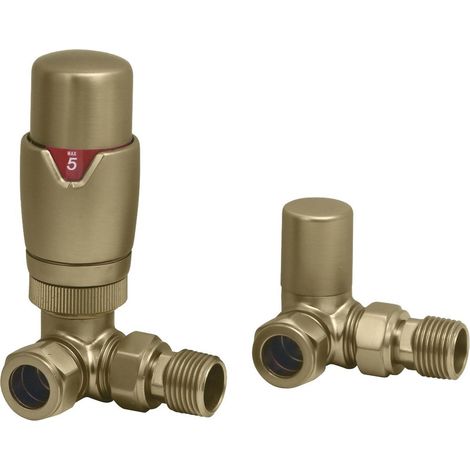 Signature Round Thermostatic Corner Radiator Valves Pair - Brushed Brass