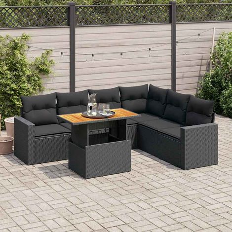 Salon de jardin 7 pièces avec coussins, résine tressée noire, table relevable - PANGIVO (1/5)