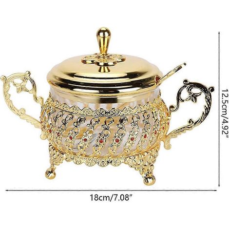Sucrier de style européen en verre et alliage avec couvercle et cuillère, pot à sel et poivre de luxe, boîte à épices, boîte à condiments, porte-bonbons, boîte à café (1/4)