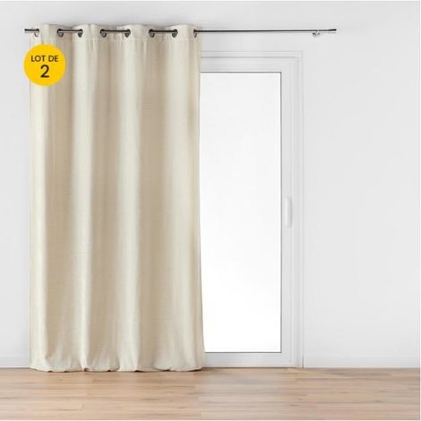 Lot de 2 Rideaux a oeillets 140 x 260 cm velours jacquard Mika Beige (1/5)