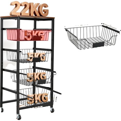 Chariot de rangement, cadre en métal, paniers amovibles, noir (1/2)