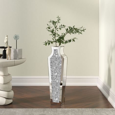 18in Modern Glam Mirrored Crystal Floor Vase - Tall Decorative Vase for Living Room, Entryway, Home Accent (1/5)