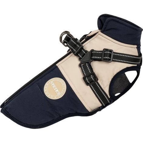 Manteau chaud pour chien, bleu marine/beige, modèle 2025, taille S (pour chien de 1 à 2 kg). (1/5)
