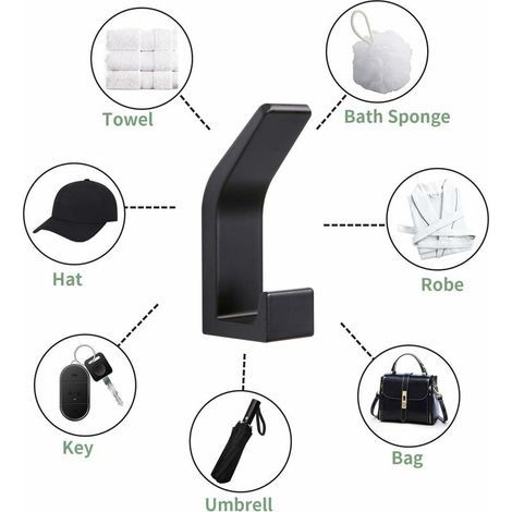 Handtuchhalter ohne Bohren, Handtuchhaken, 6-teiliges Wandhalterungsset, selbstklebende Haken für Badezimmer, Wandhandtuchhaken, Aluminium, rostfrei (Schwarz) (1/4)