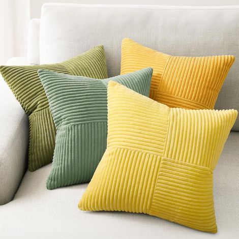 Corduroy solid color patchwork combination home decor pillowcase, cushion cover, seat cushion cover -- yellow and green combination -- 4545cm