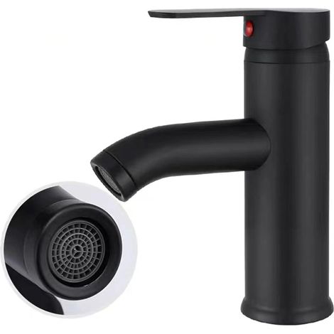 Robinets De Lavabo Carrés Noirs,Robinets De Lavabo Noir,Robinet Mélangeur D'eau Chaude et Froide en AcierInoxydable,Toilettes,Salle de Bain,Bassin (1/5)