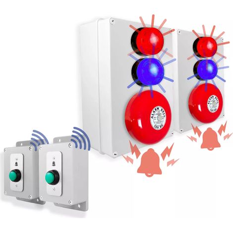 Kit sonnette entrepôt / industrielle sans fil 800m puissante double accès- avec 2 cloches & 2 boutons résistants (P800) (1/5)