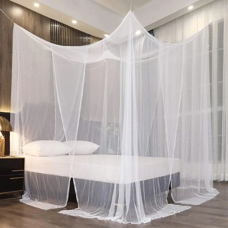 Moustiquaire pour lit double ou simple, 210 x 190 x 240 cm, rectangulaire universelle, à mailles fines, avec 4 crochets de suspension, blanche (1/5)