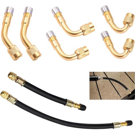Kit de 6 Rallonge Extension Valve Pneu, Prolongateur Valve Pneu 45° 90° 135° avec 2 Extensions en Caoutchouc, Adaptateurs Universels pour Voitures Motos Camions Vélo Remorques, Accessoire de Gonflage (1/5)