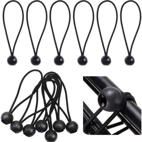 Lot de 20 tendeurs élastiques en caoutchouc avec boule pour bâches élastiques de tentes, bâches et bannières de camping, 15 cm, noirs (1/5)
