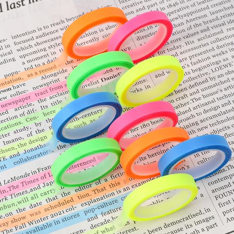 Lot de 10 rouleaux de notes adhésives fluorescentes - 6 mm x 5 m - Amovibles - Pour enseignants, étudiants, bureau (1/5)