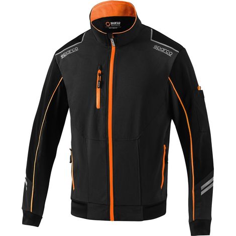Sparco Austin giacca tecnica antivento tech light shell tg XS nero/arancione fluo giubbino con cerniera impermeabile inserti anti abrasione e strisce riflettenti Nero/Arancione Fluo XS