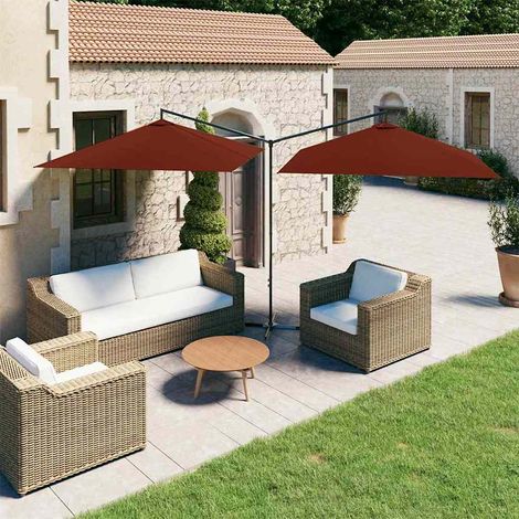 Parasol double avec mât - Parasol de Jardin Parasol déporté en acier Terre cuite 600x300 cm BV392095 - BonneVie (1/5)