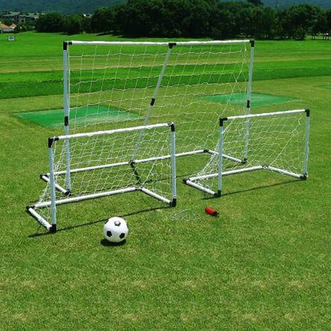 Ensemble de 3 buts de football + ballon et pompe