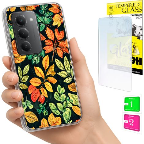 Coque pour Xiaomi Redmi 15 4G/5G 169 mm - Coque arrière à motifs de feuilles + verre trempé (1/5)