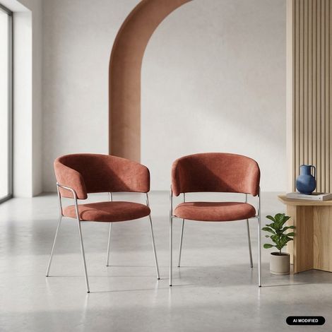 sweeek - Lot de 2 fauteuils vintage tissu armature chromée rouge - Domo