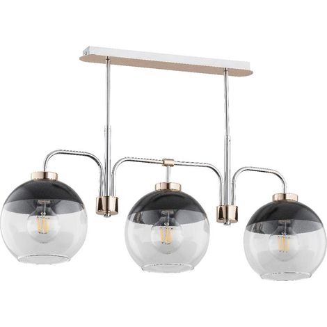 Alfa ALMARY 62199 Industrial 3-Light Ceiling Lamp, Chrome & Black Metal-Glass Loft Flush Mount, 3xE27 Sockets, Max 3x15W, 75cm Wide, IP20, Indoor 220-240V, for Living Room Dining Room