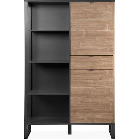 Credenza soggiorno 108x165 h cm bamboo e grigio - Avellino (1/5)