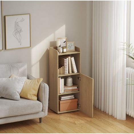REDOM - Mobile bagno 40x31x104 cm, vano chiuso, ripiano aperto, legno, rovere (1/5)