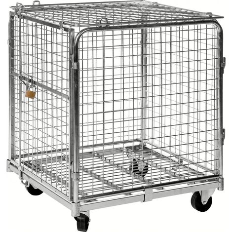 Kongamek Sicherheitscontainer 720x830x1000mm verzinkt mit Gitterboden, 4 Gitterwänden und Tür ohne Bremse