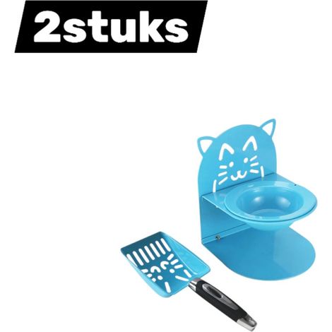 Ensemble de 2 pièces - Gamelle + pelle à déjections - Antidérapant - Gamelle surélevée - Kit d'hygiène multifonctionnel - Kit de soin pour animaux - Bleu (1/5)