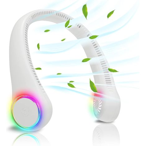 Mini ventilateur USB portable, tour de cou, mains libres, rechargeable, avec tour de cou, ventilateur de bureau, 3 vitesses, lumière LED. (1/5)