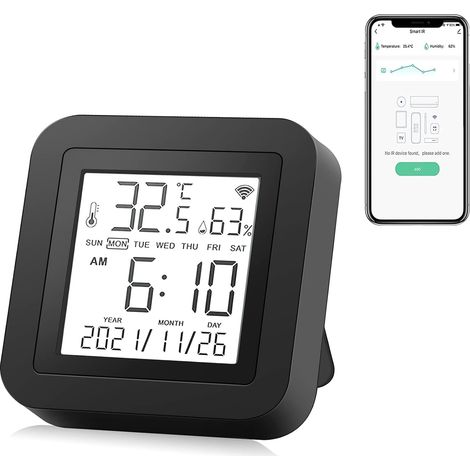 Smart WiFi IR Télécommande WIFI Capteur de température et d'humidité Contrôleur IR universel Tuya Hygromètre d'intérieur Thermomètre Capteur App Control Compatible avec Alexa Echo pour AC,TV,DVD (1/5)