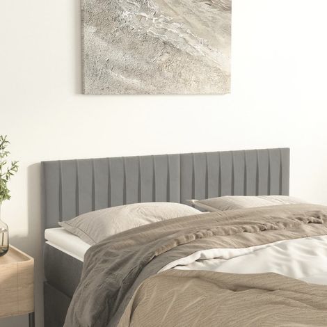 2 pcs Têtes de lit pour lit double, Tableau décoratif de chevet Gris clair 72x5x78/88 cm Velours CDE68727 (1/5)