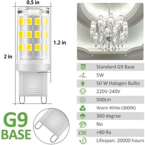 Ampoules LED G9 5W Blanc Chaud 3000K, Lot de 2 Ampoules à Douille Céramique, Équivalent 40W 420 Lumens (1/4)