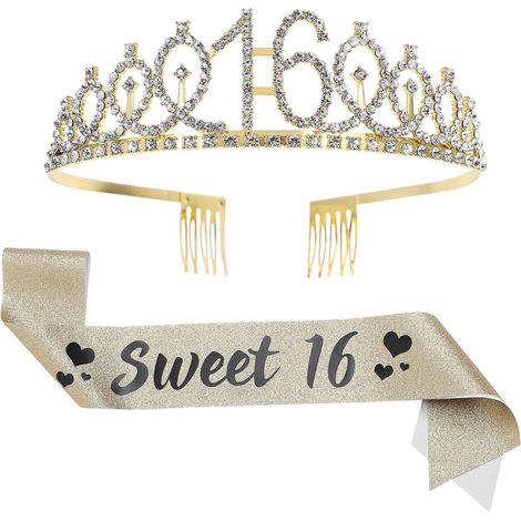 Ensemble Couronne et Écharpe d'Anniversaire à Paillettes - Cadeau d'Anniversaire pour Fille-158X9.5X0.01CM-Golden (1/4)