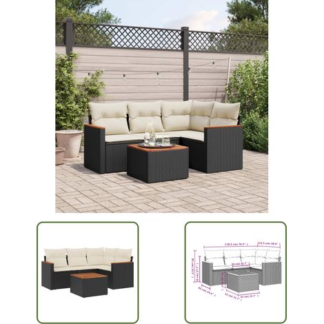 The Living Store 5-tlg. Garten-Sofagarnitur mit Kissen Schwarz Poly Rattan - Gartenmöbel - Esstisch - Lounge Set - Outdoor Möbel - Sonnenschirm (1/3)