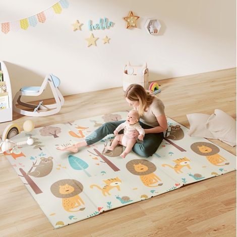 Tapis de jeu bébé pliable 196x176x1,5 cm en mousse multicolore, double face pour salon FloraGrace (1/5)