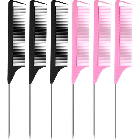Peigne À Queue De Rat - Peigne En Acier Inoxydable Pour Séparation De Cheveux Et Coiffure - Lot De 6 (1/5)