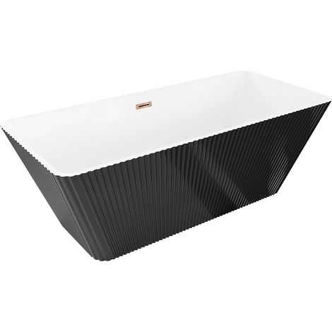 Mexen Tava freistehende geriffelte Badewanne 170 x 75 cm, weiß/schwarz, Überlauf Roségold - 52851707575-60 (1/5)