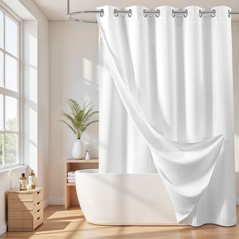 Rideau de Douche sans Crochets avec Doublure à Clipser, Hydrofuge, Lavable en Machine (Blanc, 180,3 x 218,4 cm (l x L) (1/5)