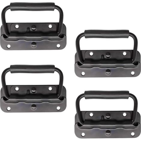4 Pièce Poignée Pliante à Ressort Inox 100 mm Poignée de Traction Porte Pliante Poignée de Caisse Pliable Poignée de Boîte avec Poignée pour Boîte à Outils Porte Armoire Trappe (Noir) (1/5)