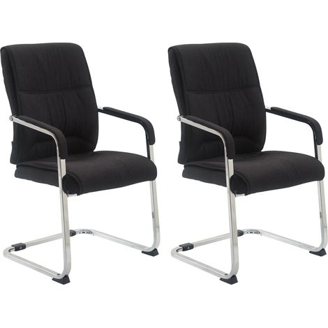 Set di 2 sedie da ufficio XXL senza rotelle fino a 260 kg in tessuto nero e metallo cromato 100008463